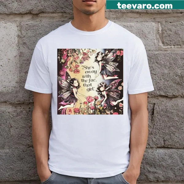T-shirt featuring a whimsical illustration of a fae realm and fantasy elements.