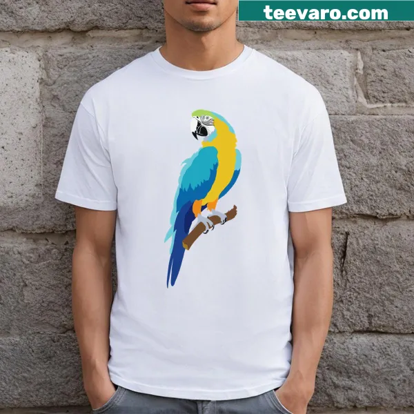Illustration of a colorful macaw parrot on a t-shirt