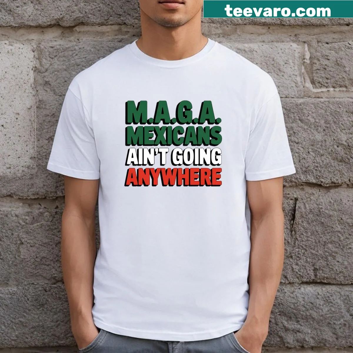 Patriotic T-shirt with bold text about America and Mexicans. — on a men's t-shirt