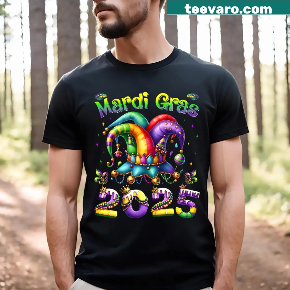 Kids Mardi Gras t-shirt featuring a playful jester design — on a men's t-shirt
