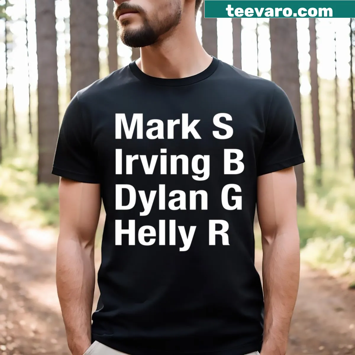T-shirt celebrating music with Mark Irving Dylan graphic — on a men's t-shirt