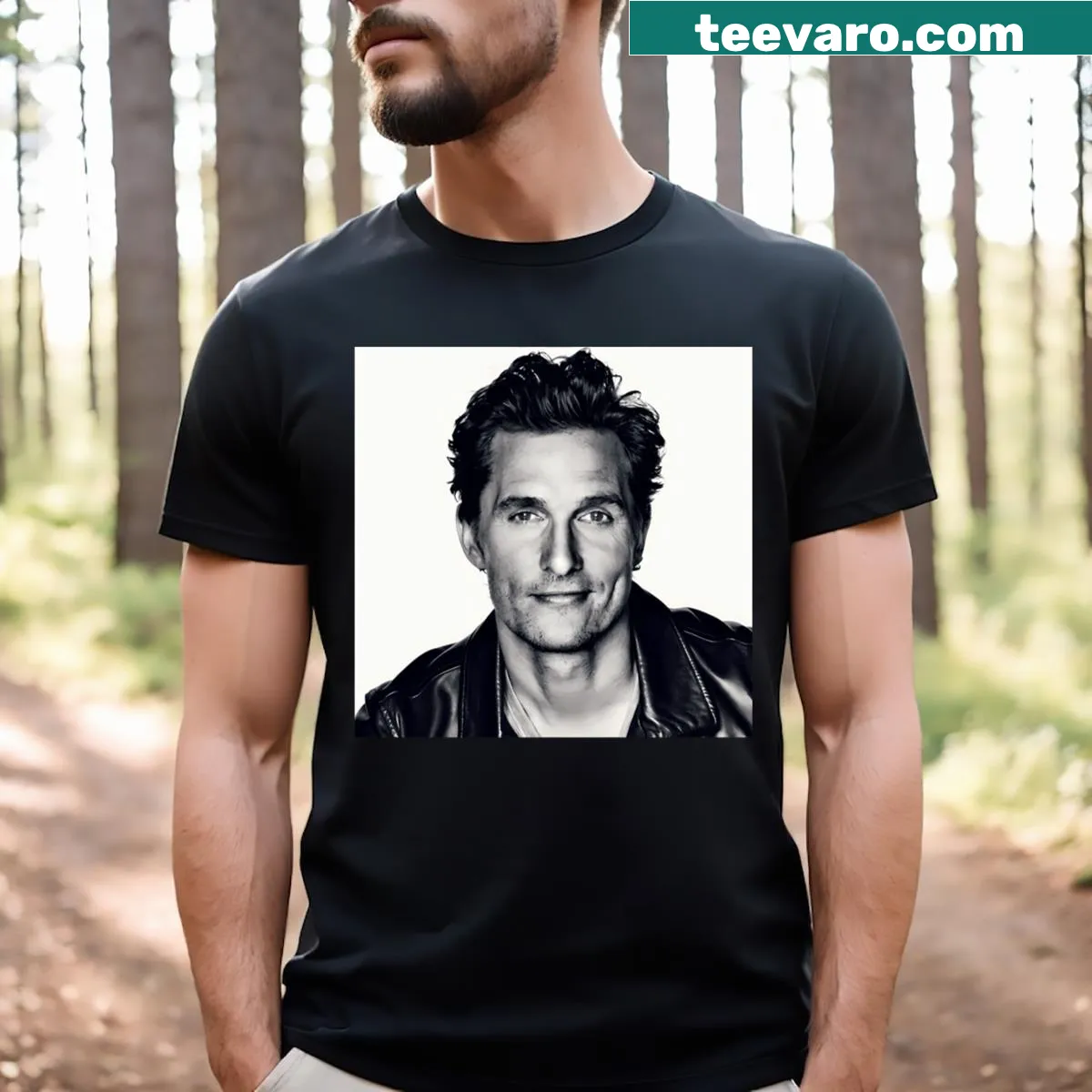 Minimalist Matthew McConaughey T-shirt with clean typography design — on a men's t-shirt