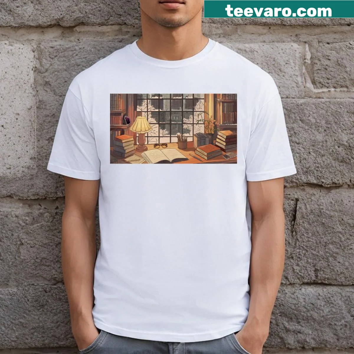 Scenic snowy representation of New York on T-shirt — on a men's t-shirt