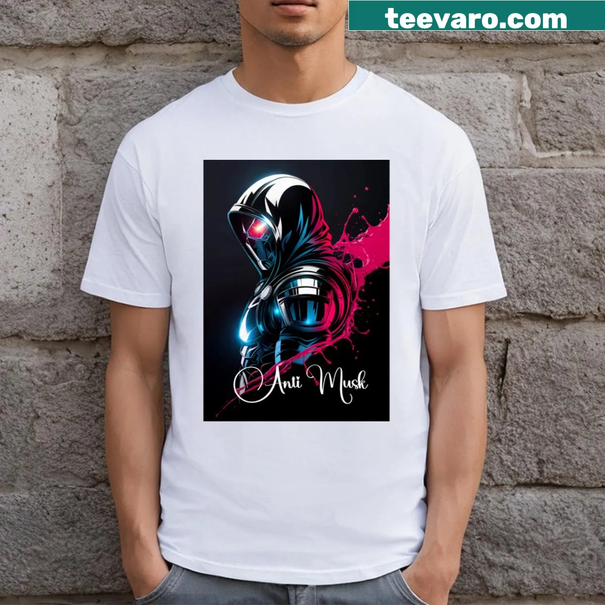 Round design T-shirt featuring 'No Elon!' text — on a men's t-shirt