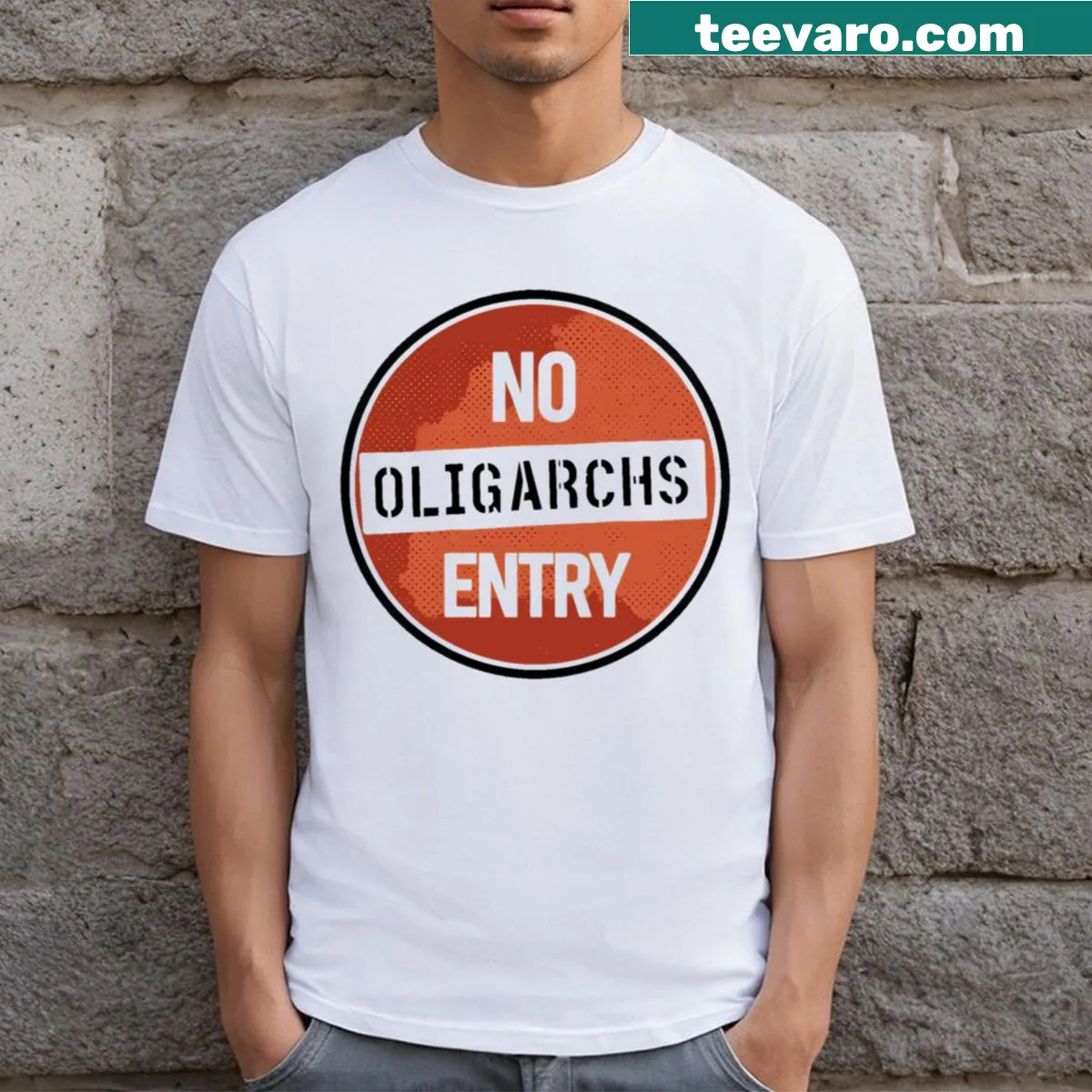 T-shirt with a message against oligarchs in politics — on a men's t-shirt