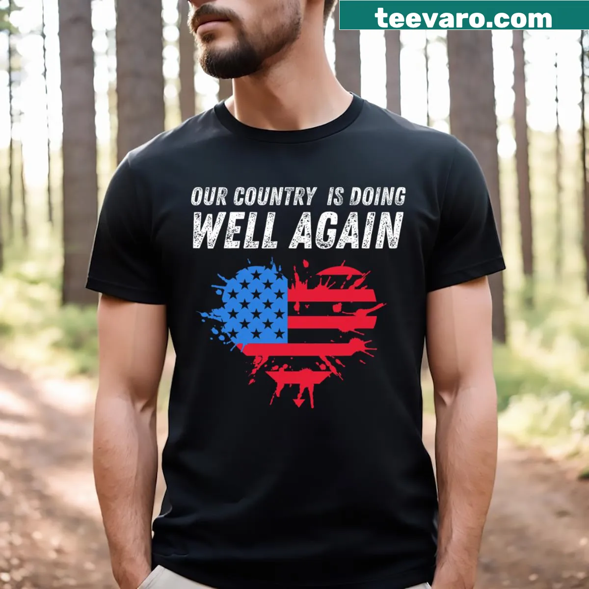 Typography T-shirt proclaiming optimism for the country. — on a men's t-shirt