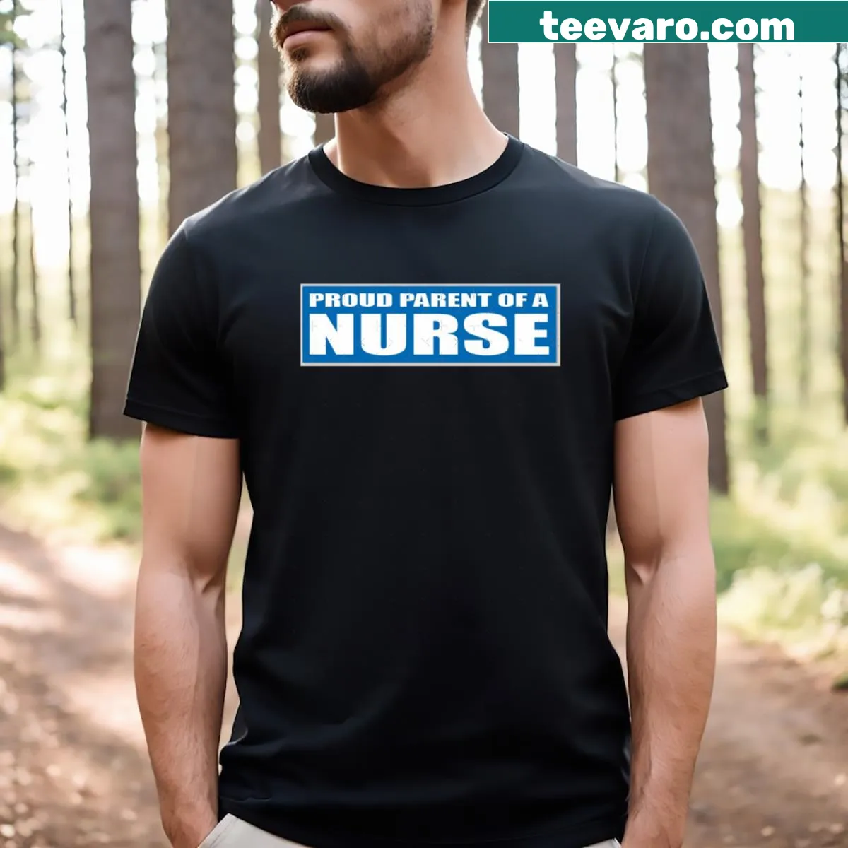 Typography t-shirt reading 'Proud Parent Of A Nurse' — on a men's t-shirt