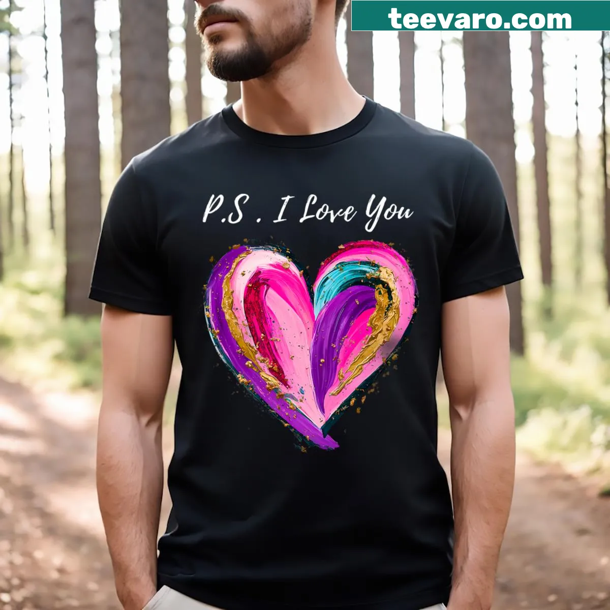 Purple heart graphic with 'Ps I Love You' text for Valentine's Day — on a men's t-shirt