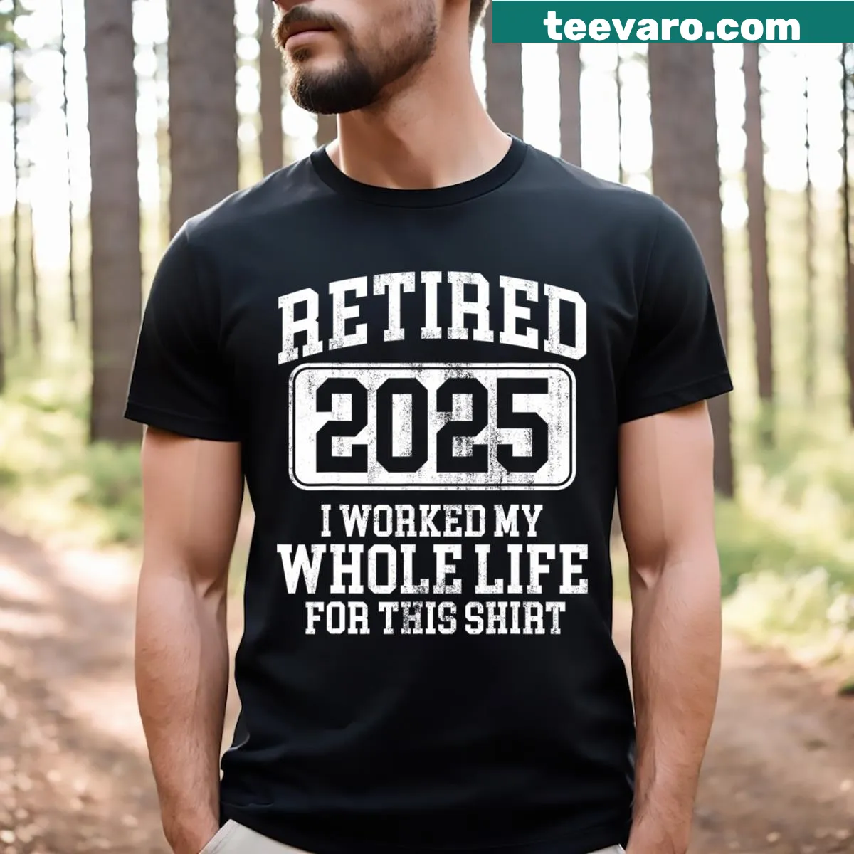 Humorous t-shirt with the phrase 'Retired 2025' in bold text — on a men's t-shirt