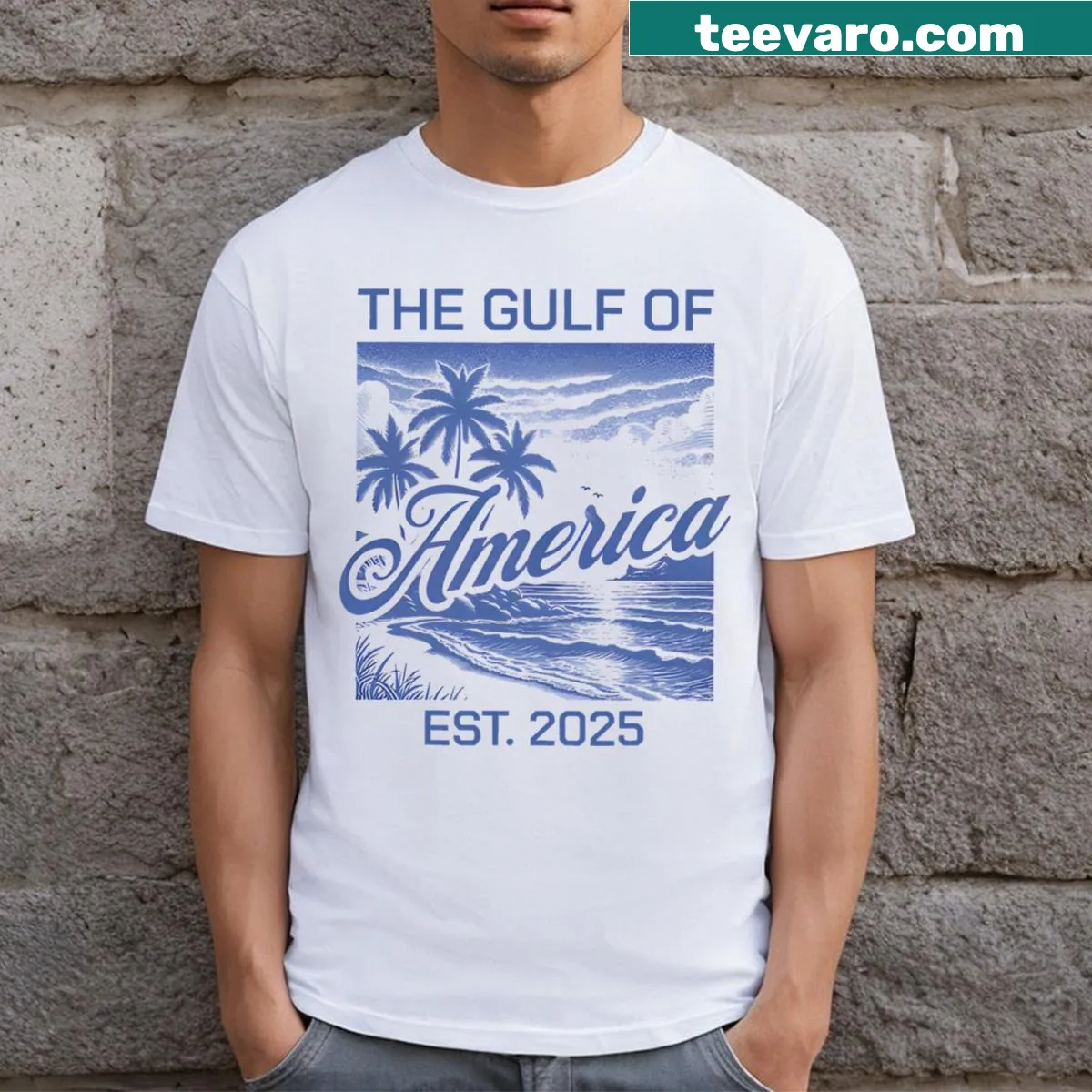 Vintage t-shirt with American flag and 'Est 2025' text — on a men's t-shirt