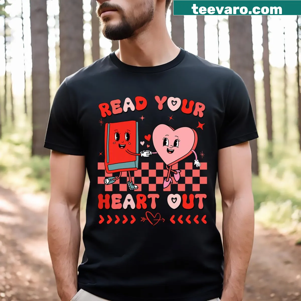 T-shirt for teachers with a retro reading theme for Valentine's Day — on a men's t-shirt