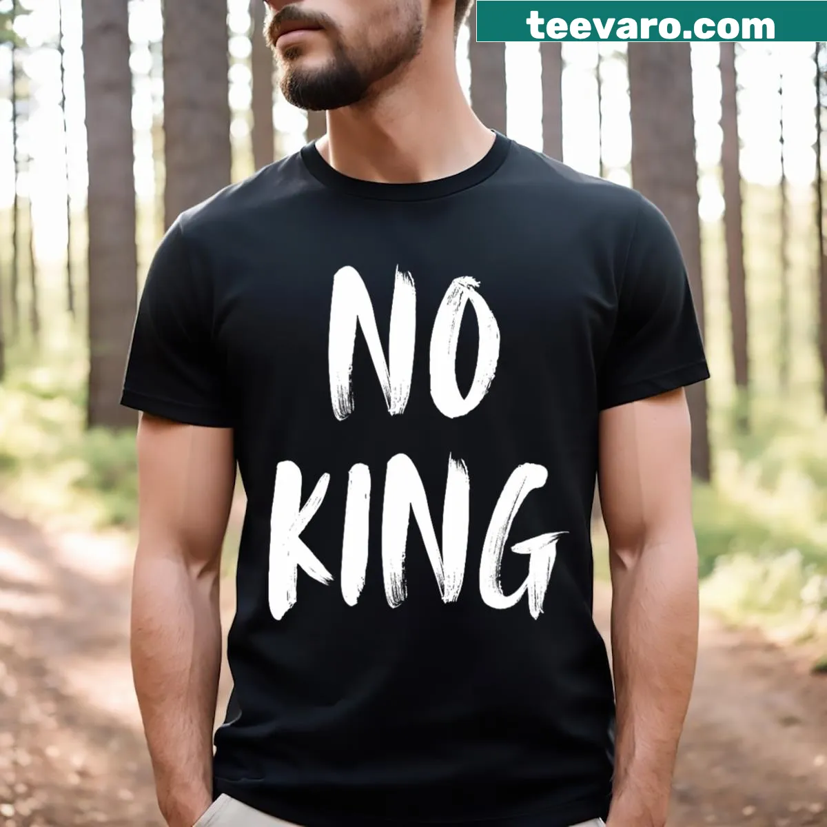 Patriotic T-shirt with the phrase 'Save Our Democracy No Kings In America' — on a men's t-shirt