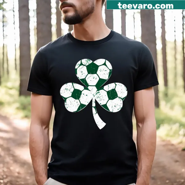 Shamrock graphic on a St. Patrick's Day soccer t-shirt