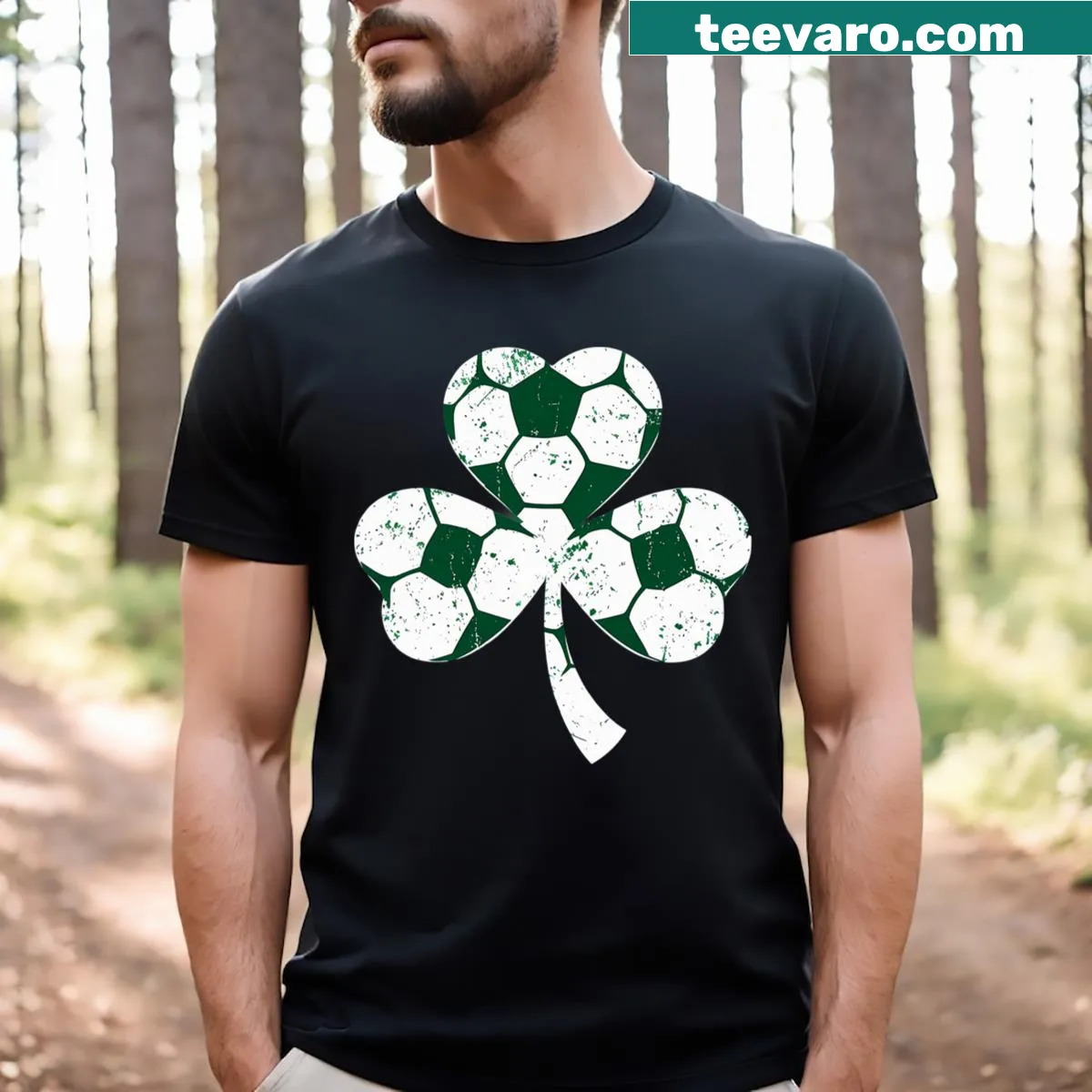 Shamrock graphic on a St. Patrick's Day soccer t-shirt — on a men's t-shirt