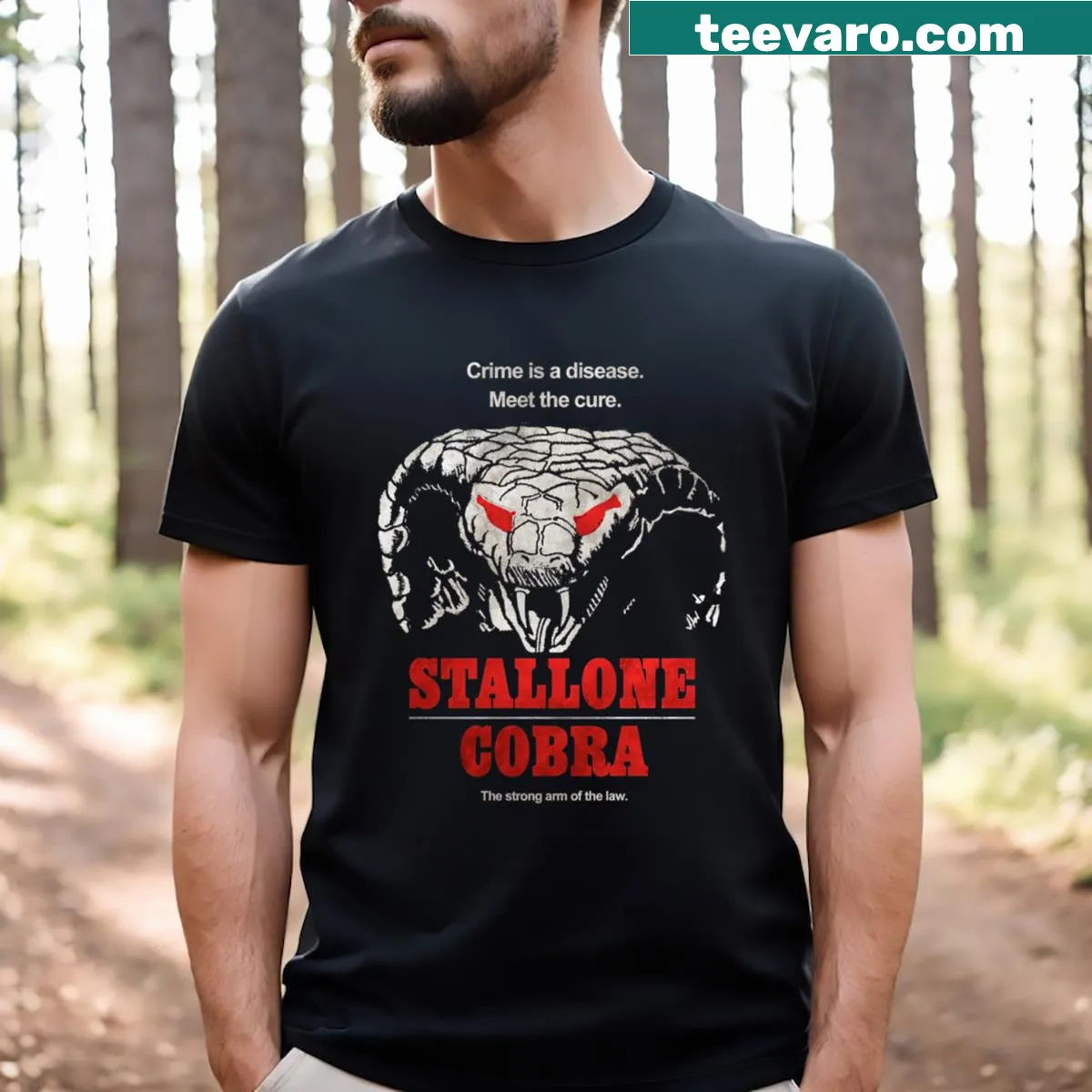 Cobra graphic from Stallone's movie on t-shirt — on a men's t-shirt