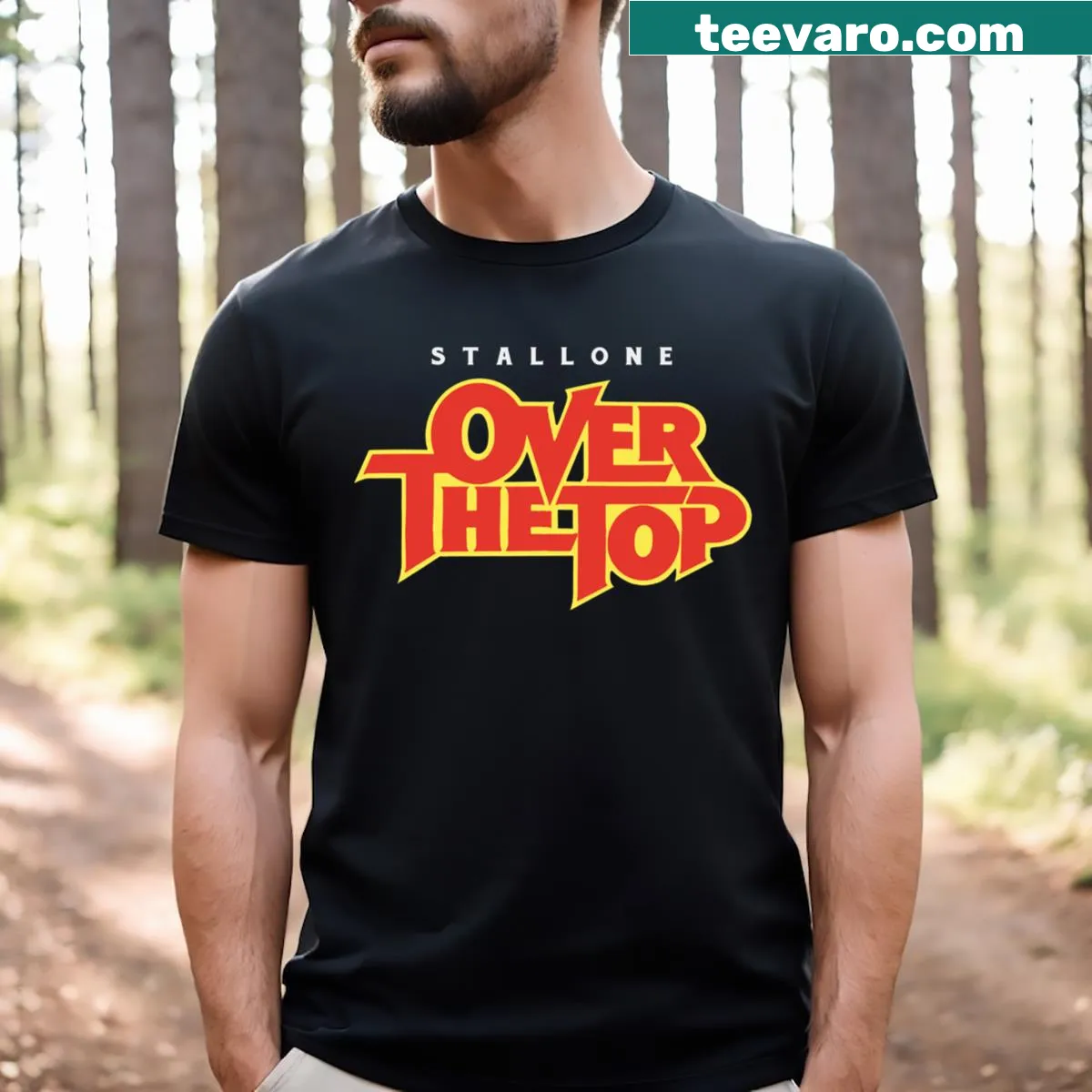 Retro graphic T-shirt inspired by Stallone's Over The Top — on a men's t-shirt