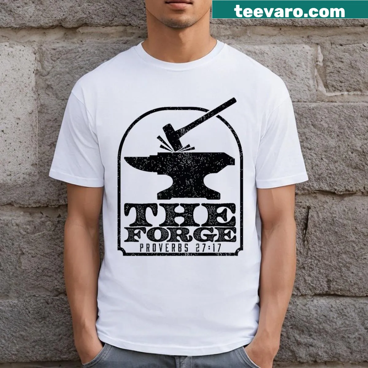Craftsmanship themed T-shirt featuring tools and flames — on a men's t-shirt