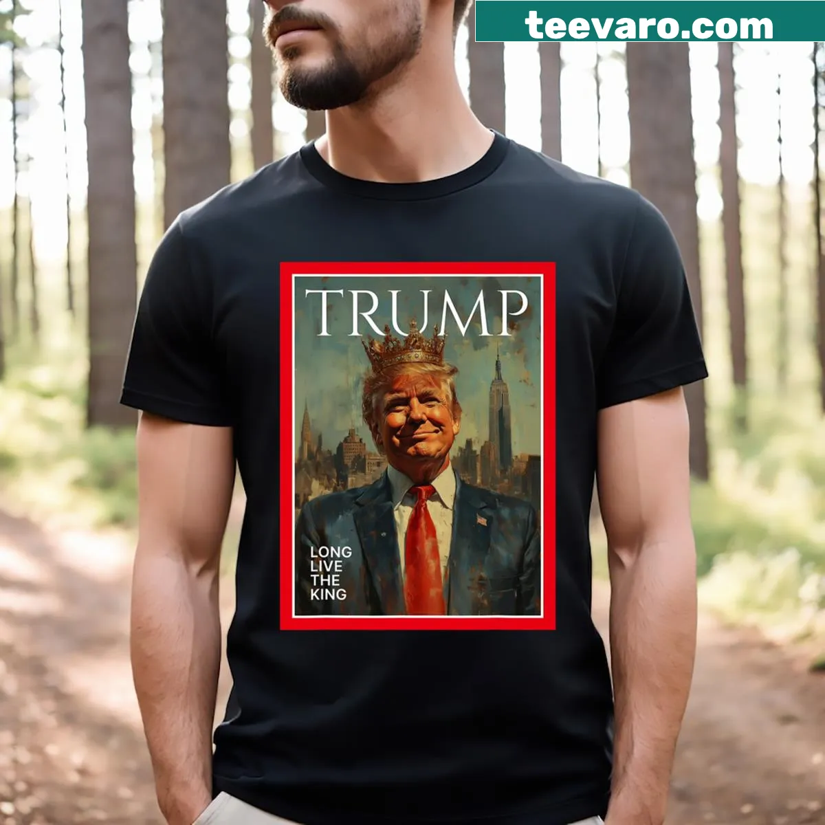 Text-based T-shirt with a political satire theme — on a men's t-shirt