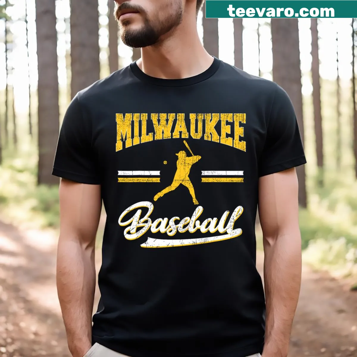 Vintage baseball T-shirt with home run graphic celebrating Milwaukee baseball — on a men's t-shirt