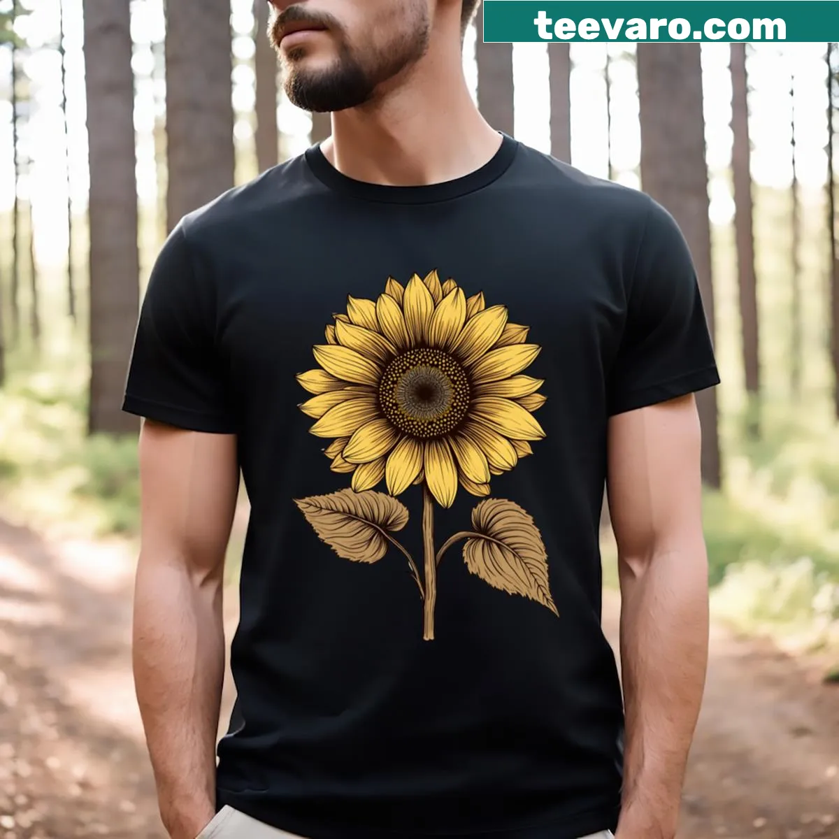 Vintage-style T-shirt with a rustic sunflower graphic — on a men's t-shirt