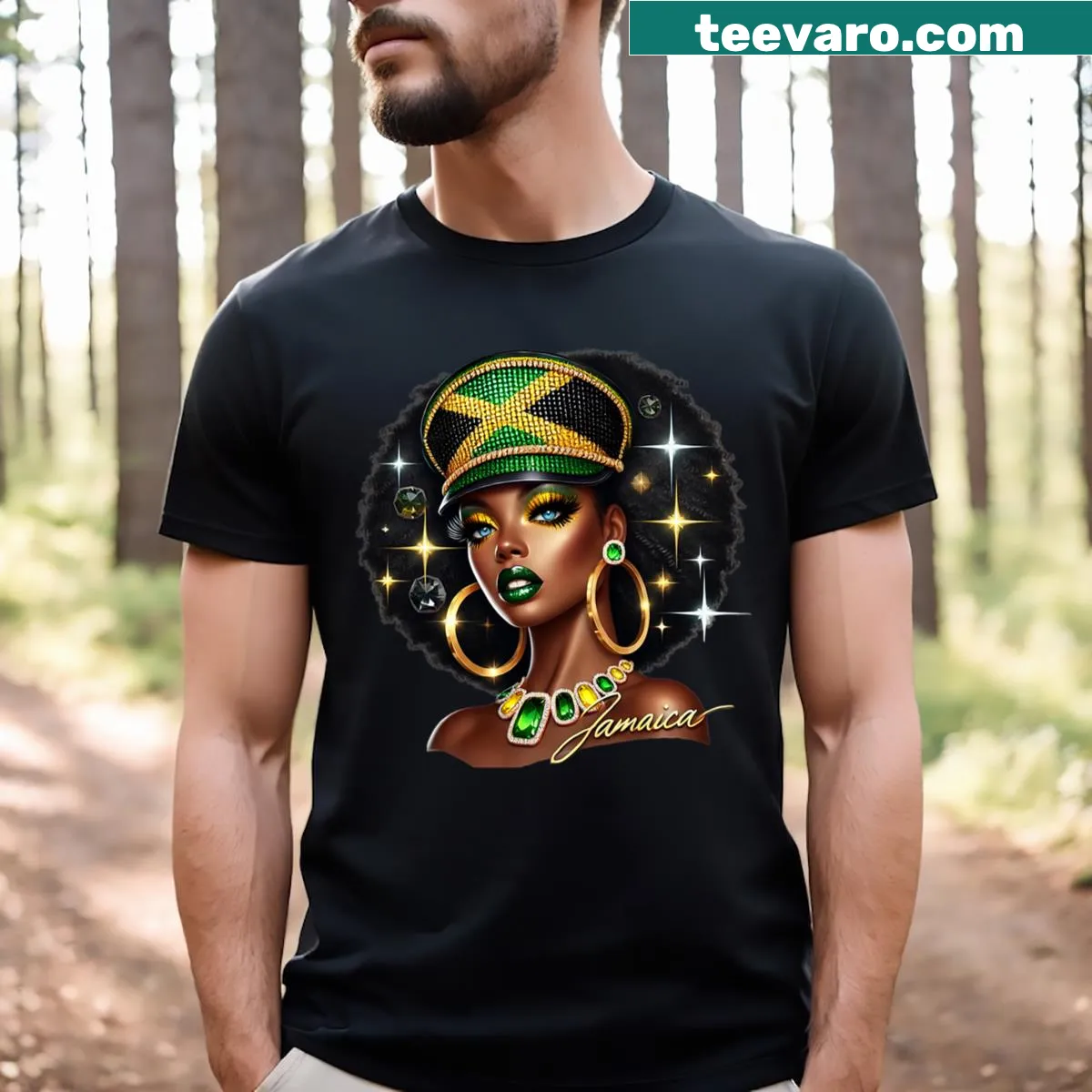 Jamaican flag-themed T-shirt for women — on a men's t-shirt