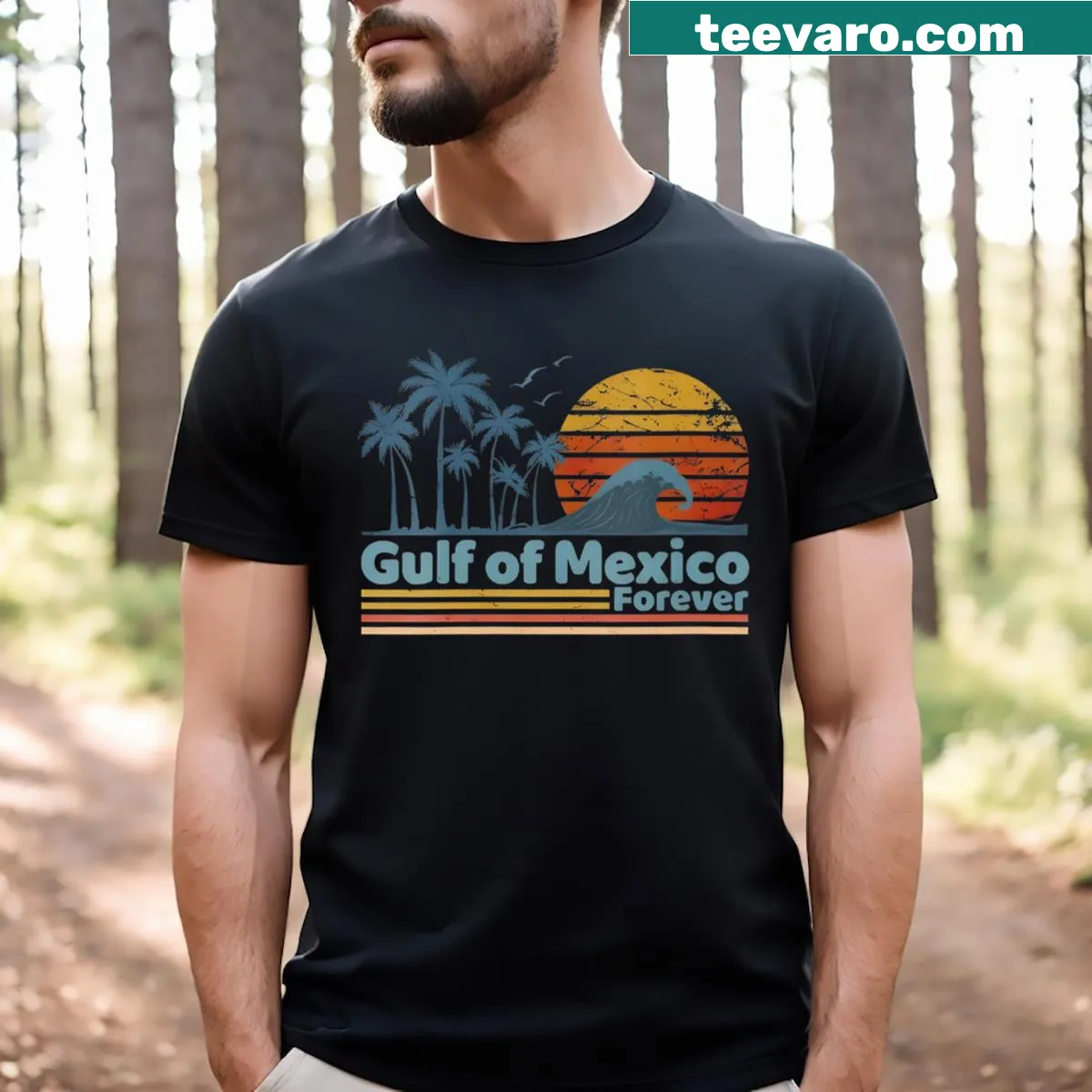 V-neck t-shirt celebrating the Gulf of Mexico — on a men's t-shirt
