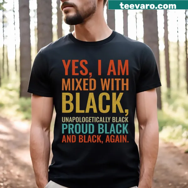 Retro graphic T-shirt celebrating mixed heritage and Black History Month.
