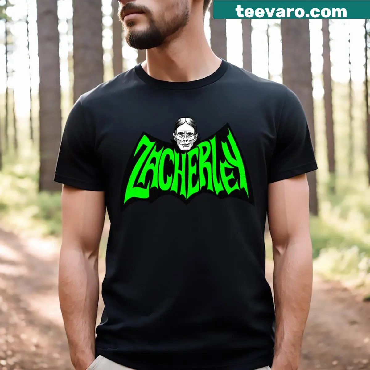 Vintage-style Zacherley t-shirt with nostalgic horror host design — on a men's t-shirt