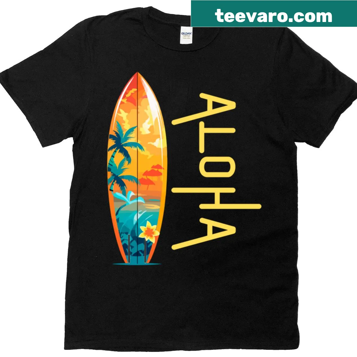 Aloha Beach and Surf Culture T-shirt featuring beach and surf graphics — on a men's t-shirt