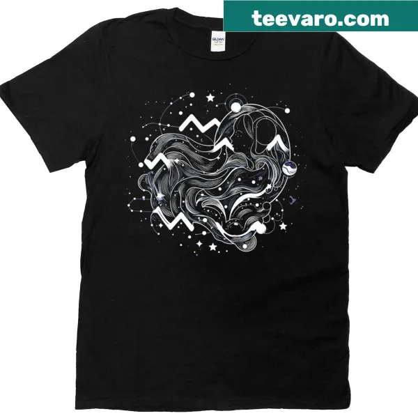 Zodiac sign T-shirt displaying the Aquarius symbol and stars