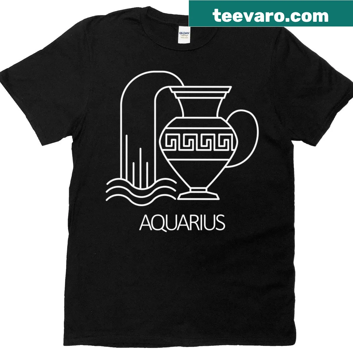Illustrated T-shirt featuring the Aquarius zodiac sign — on a men's t-shirt