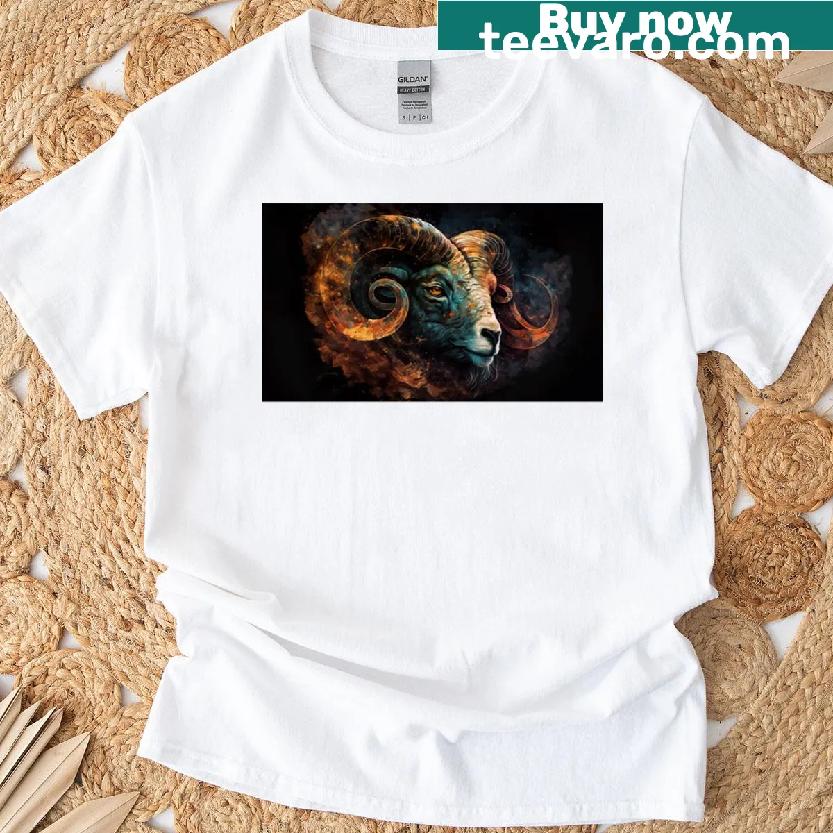 Bold Aries Zodiac T-shirt with typography representing Aries power — on a men's t-shirt