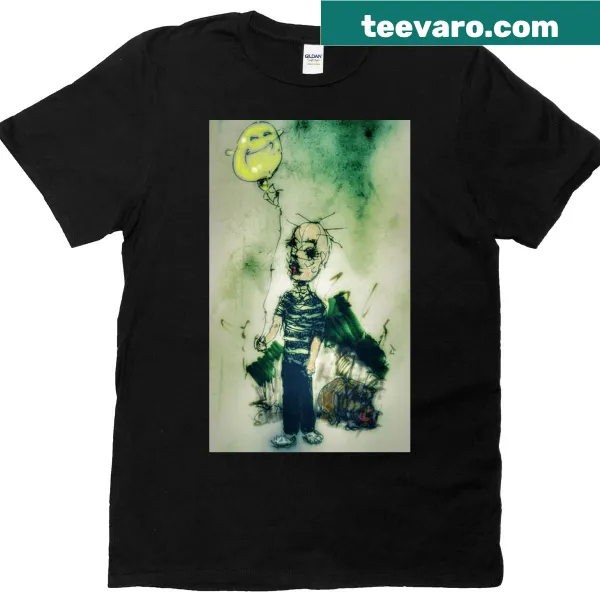 Cute T-shirt with a boy, balloon, and dog illustration for kids.