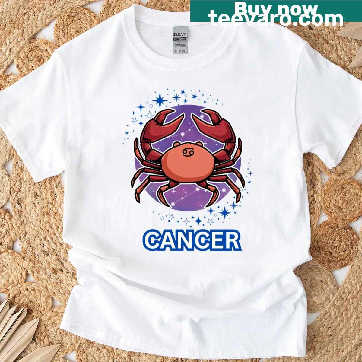 Simple Cancer Zodiac T-shirt with the zodiac symbol prominently displayed — on a men's t-shirt