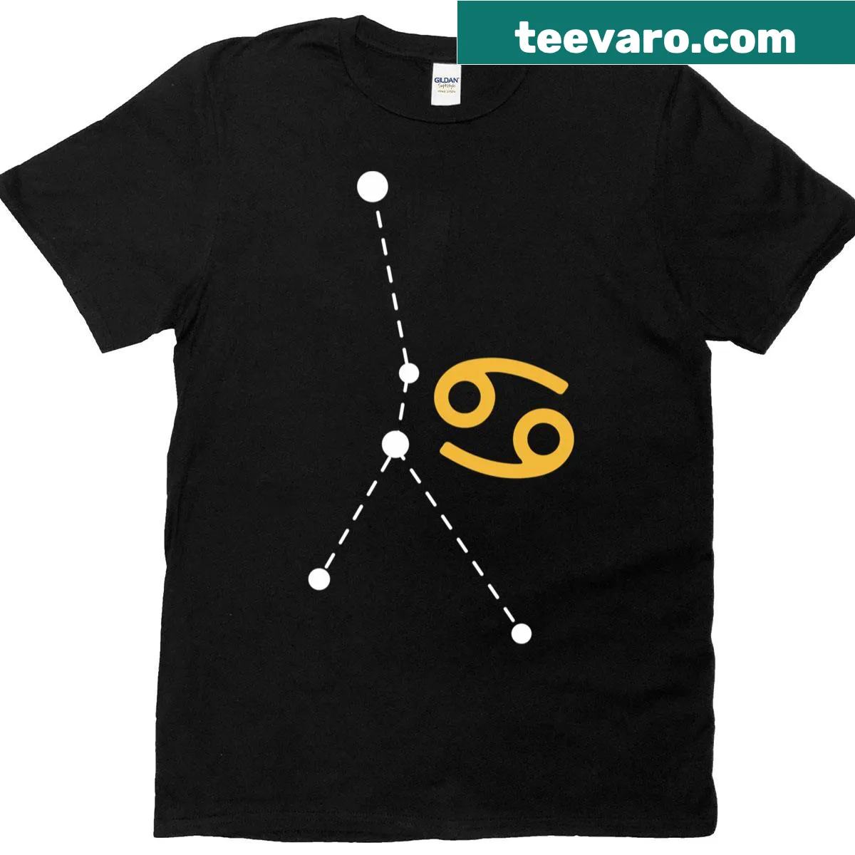 T-shirt featuring the Cancer constellation and zodiac sign illustration — on a men's t-shirt