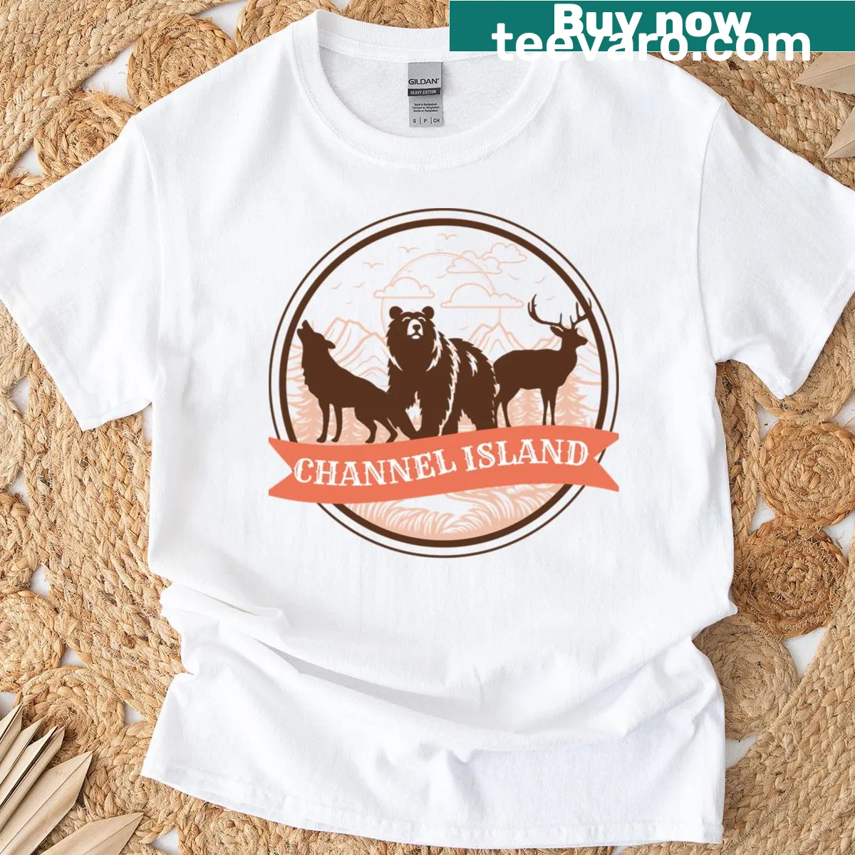 Doodle-style T-shirt featuring illustrations of Channel Island National Park — on a men's t-shirt
