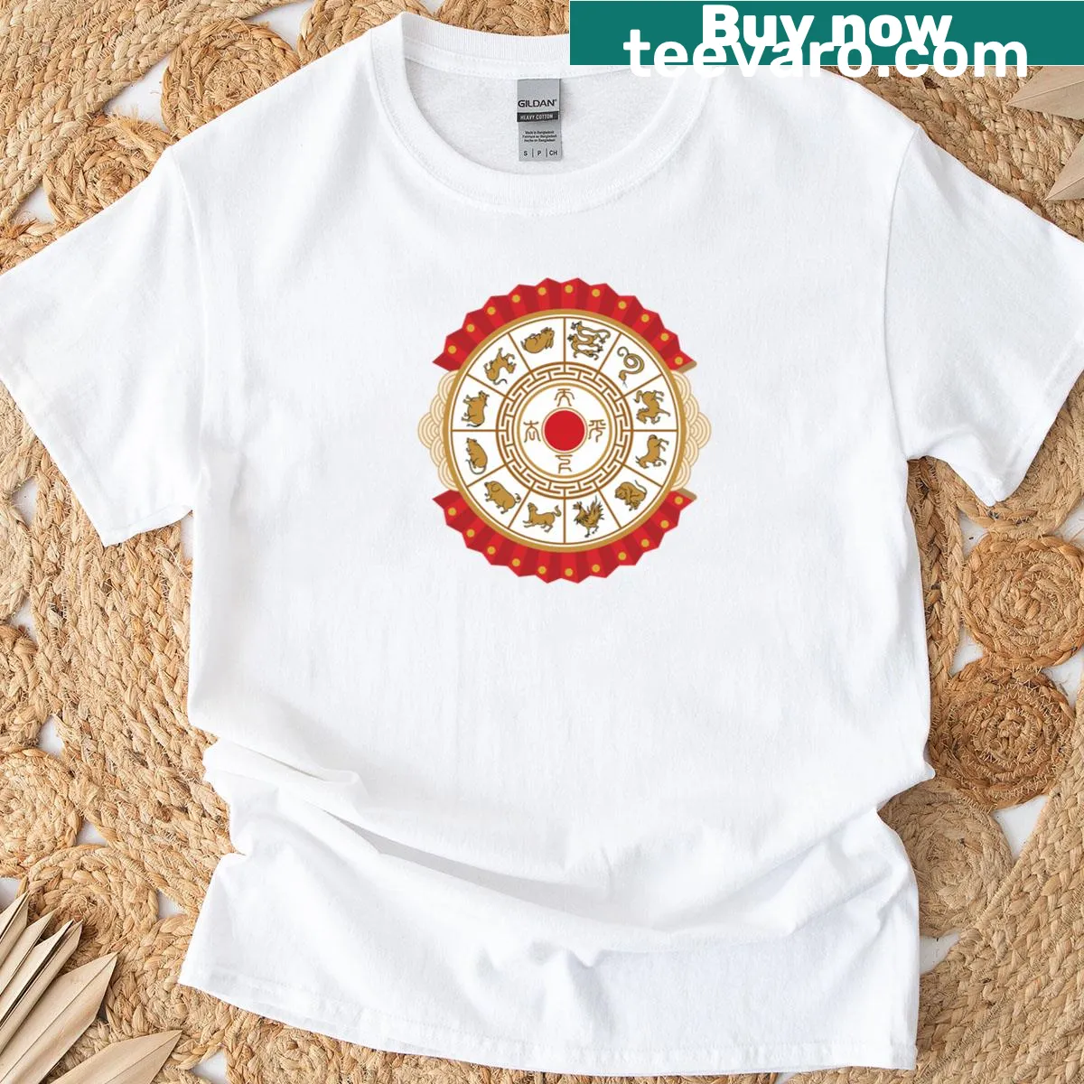 Vintage distressed T-shirt featuring Chinese Zodiac animals — on a men's t-shirt