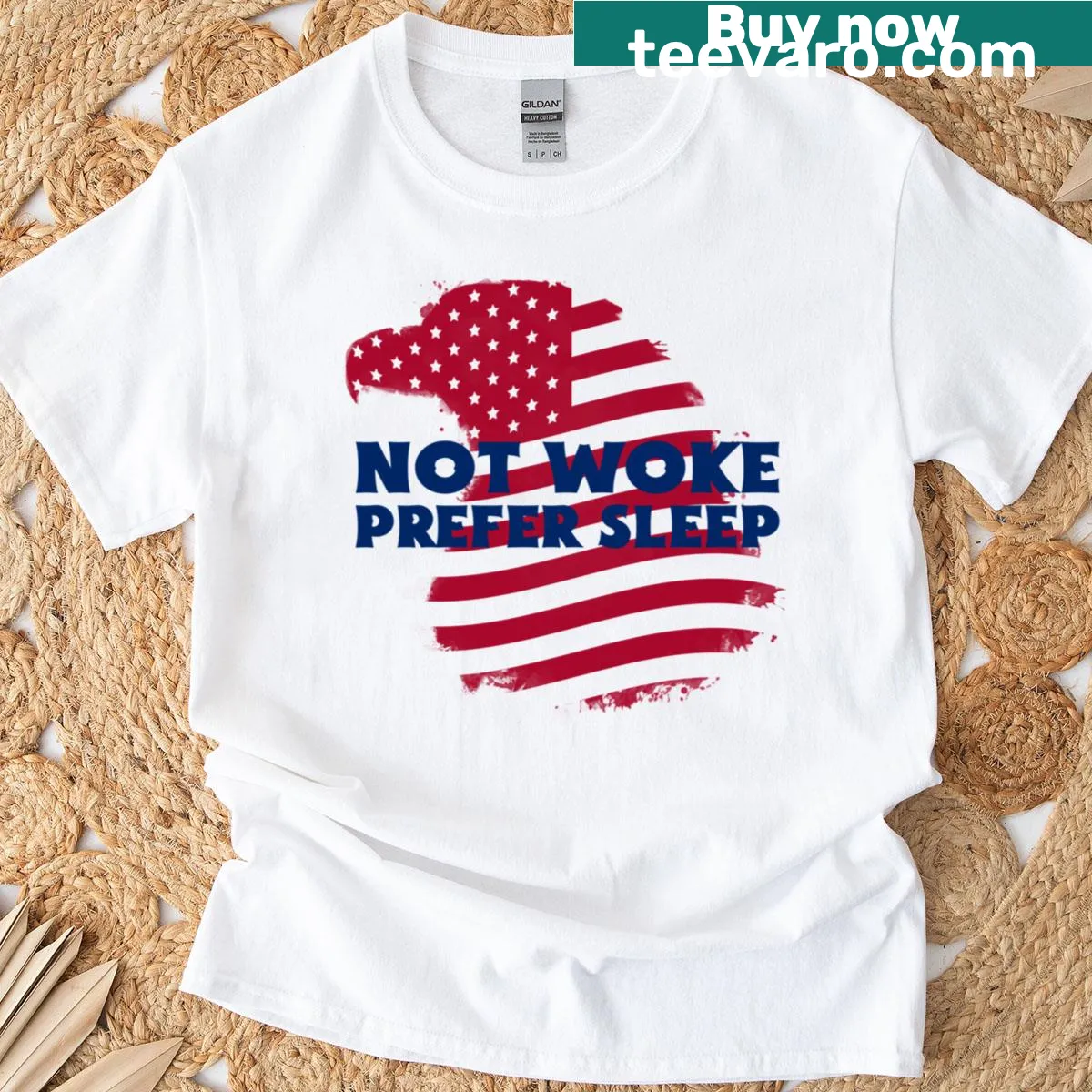 Political statement t-shirt with text about preferring sleep over being woke — on a men's t-shirt