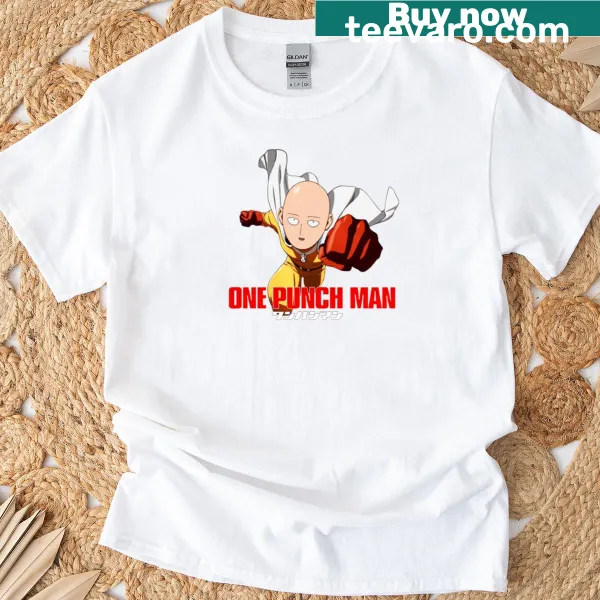 Anime fighter T-shirt featuring a bald man with fists raised in action