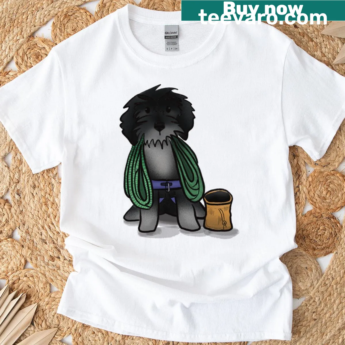 Illustrated T-shirt celebrating the bond between dogs and humans — on a men's t-shirt