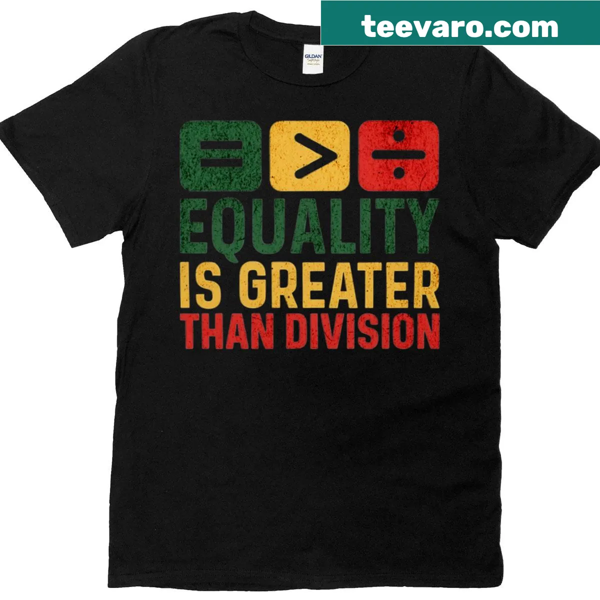 Inspirational text graphic on a T-shirt promoting equality and unity — on a men's t-shirt