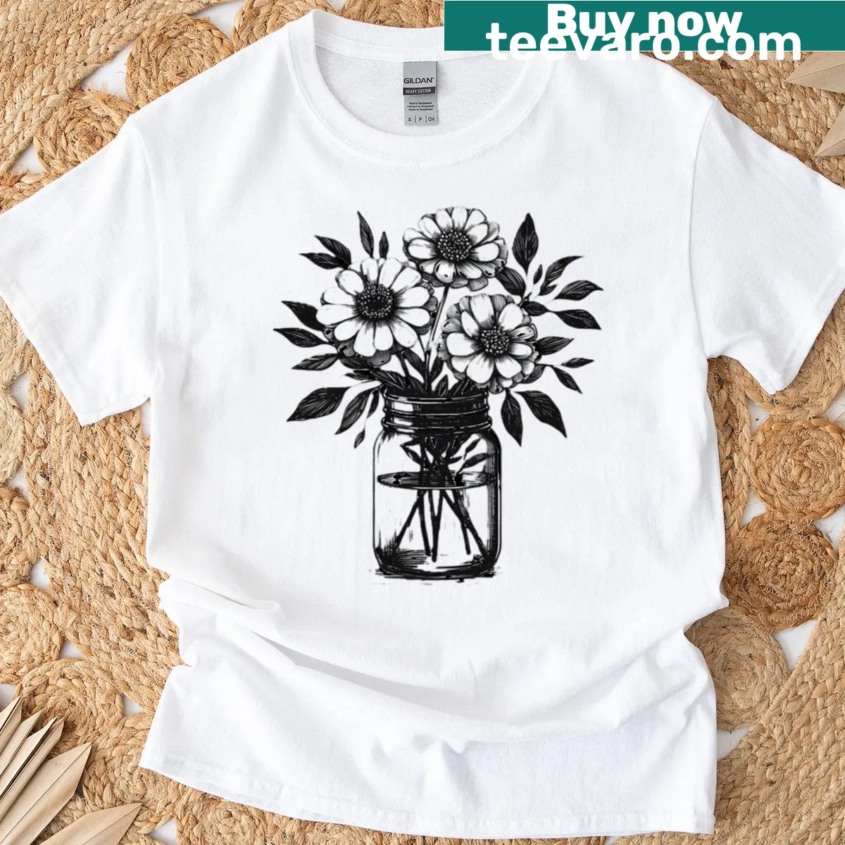 Illustration of flowers in a jar on a t-shirt — on a men's t-shirt