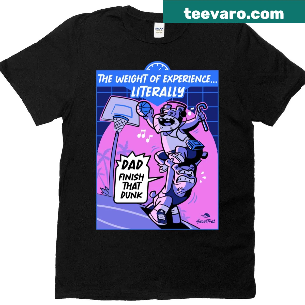 Basketball-themed T-shirt for dads and sons with an illustrative design — on a men's t-shirt