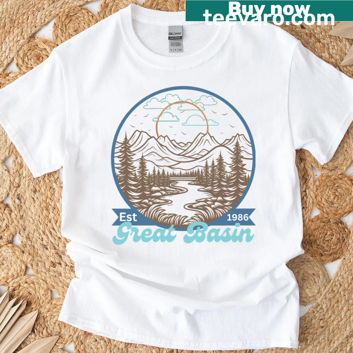 Doodle-style t-shirt featuring Great Basin National State Park design. — on a men's t-shirt