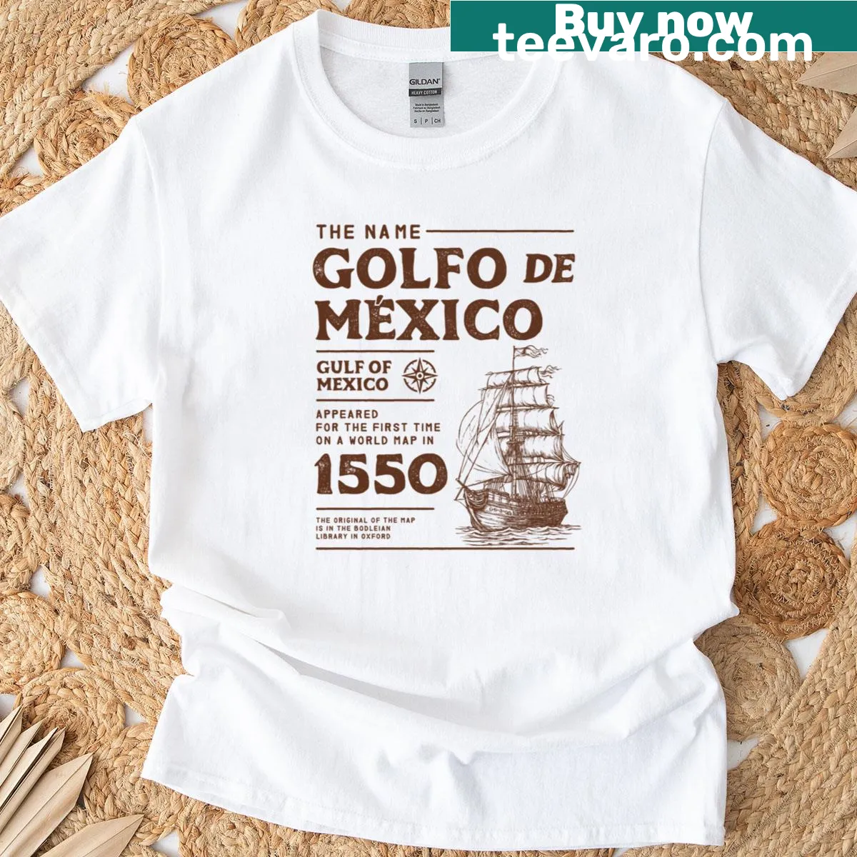Educational t-shirt showcasing the origin of the Gulf of Mexico — on a men's t-shirt