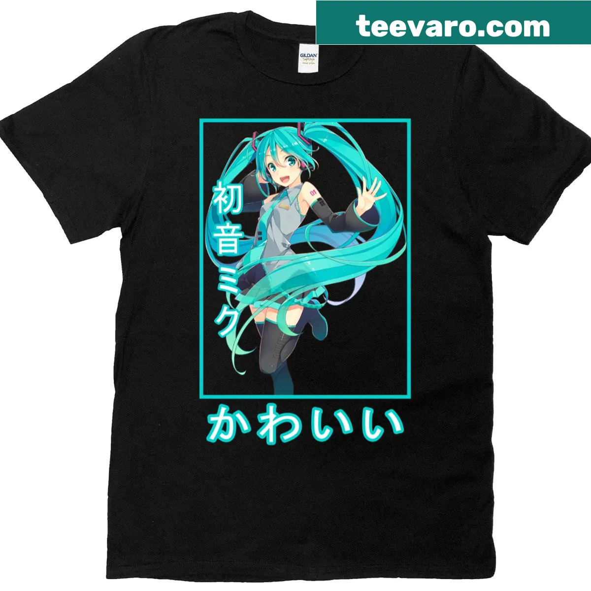 T-shirt featuring an illustration of Hatsune Miku — on a men's t-shirt