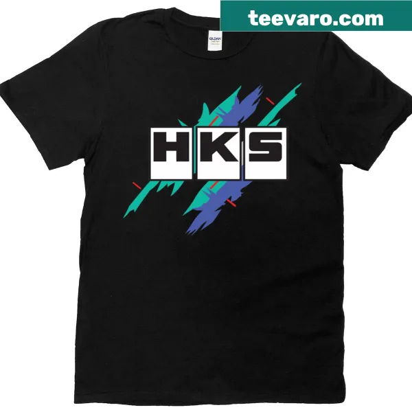 Vintage HKS typography printed on a T-shirt