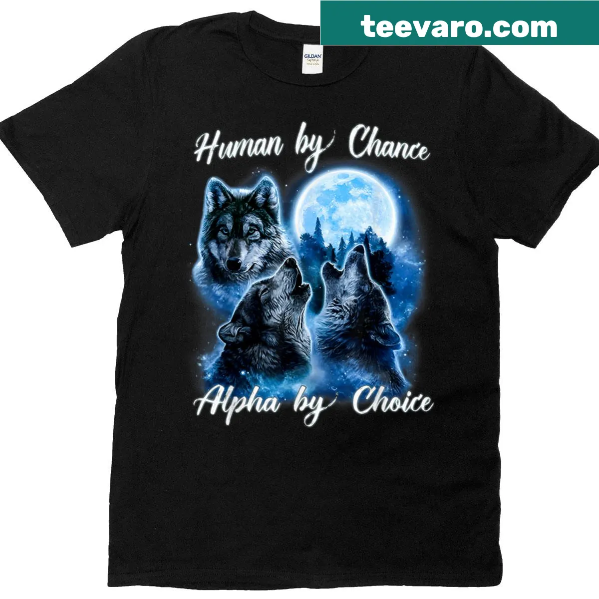 Funny alpha wolf graphic t-shirt with bold text — on a men's t-shirt