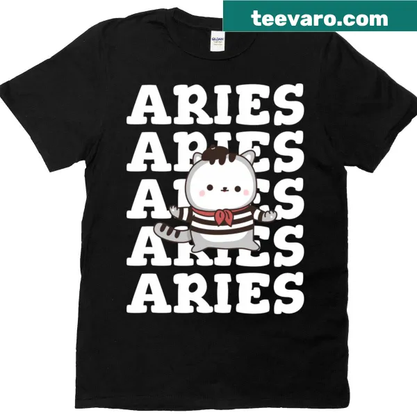 Kawaii-style Aries cat design on a t-shirt