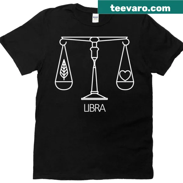 White T-shirt with Libra zodiac scales illustration